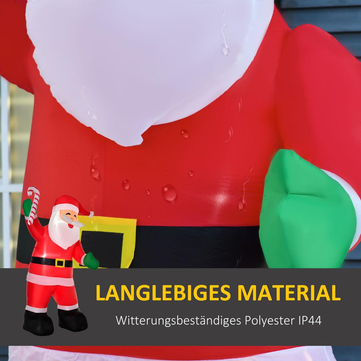 AUFBLASBARER Weihnachtsmann mit Zuckerstange 250 cm Santa Claus Geschenk LED - Multicolor, Kunststoff (85/250/140cm) - HOMCOM