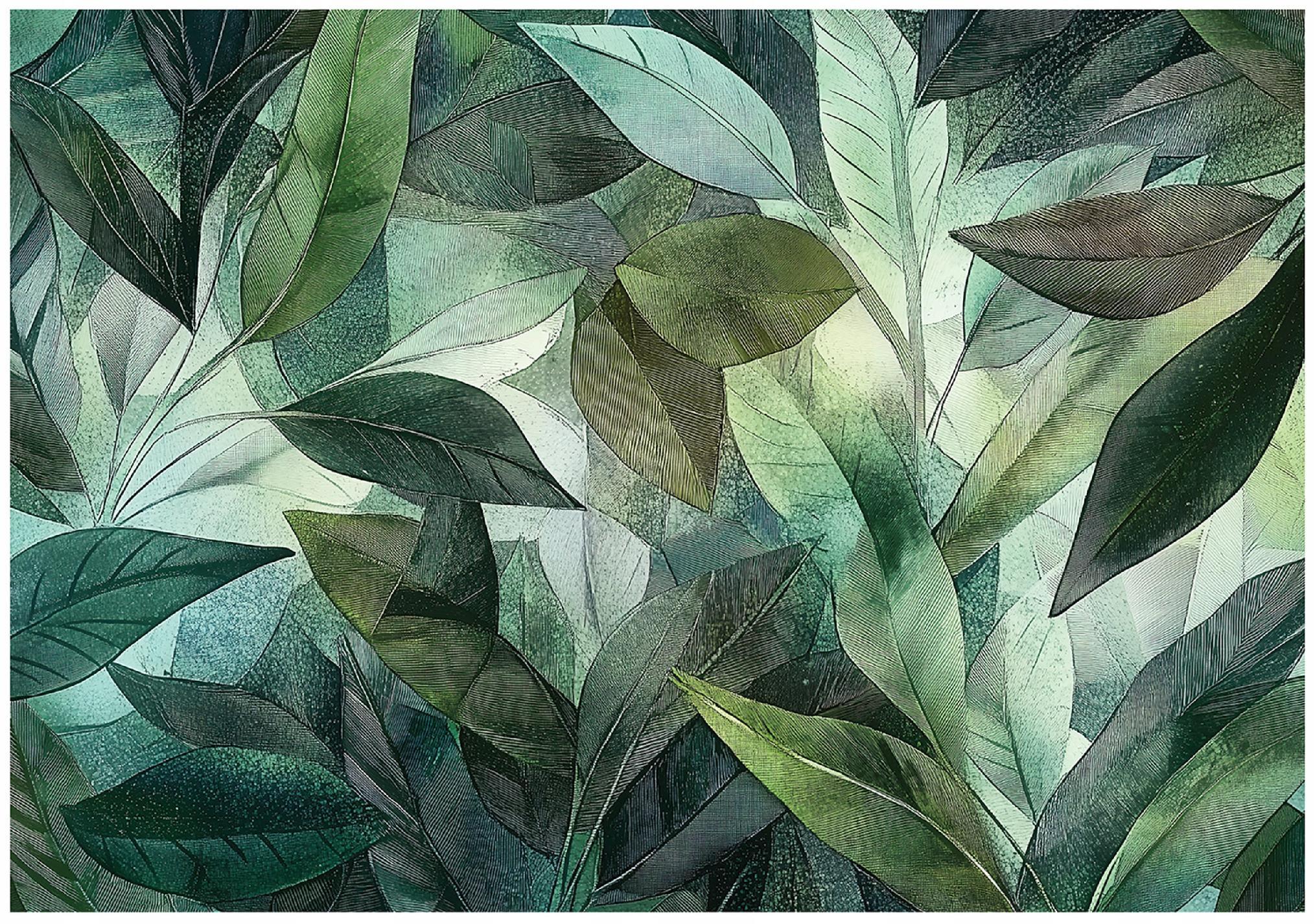 FOTOTAPETE Blätter Dschungel Natur Wohnzimmer Vlies Tapete 300x210 - Multicolor, Papier (300/210cm) - Wallarena