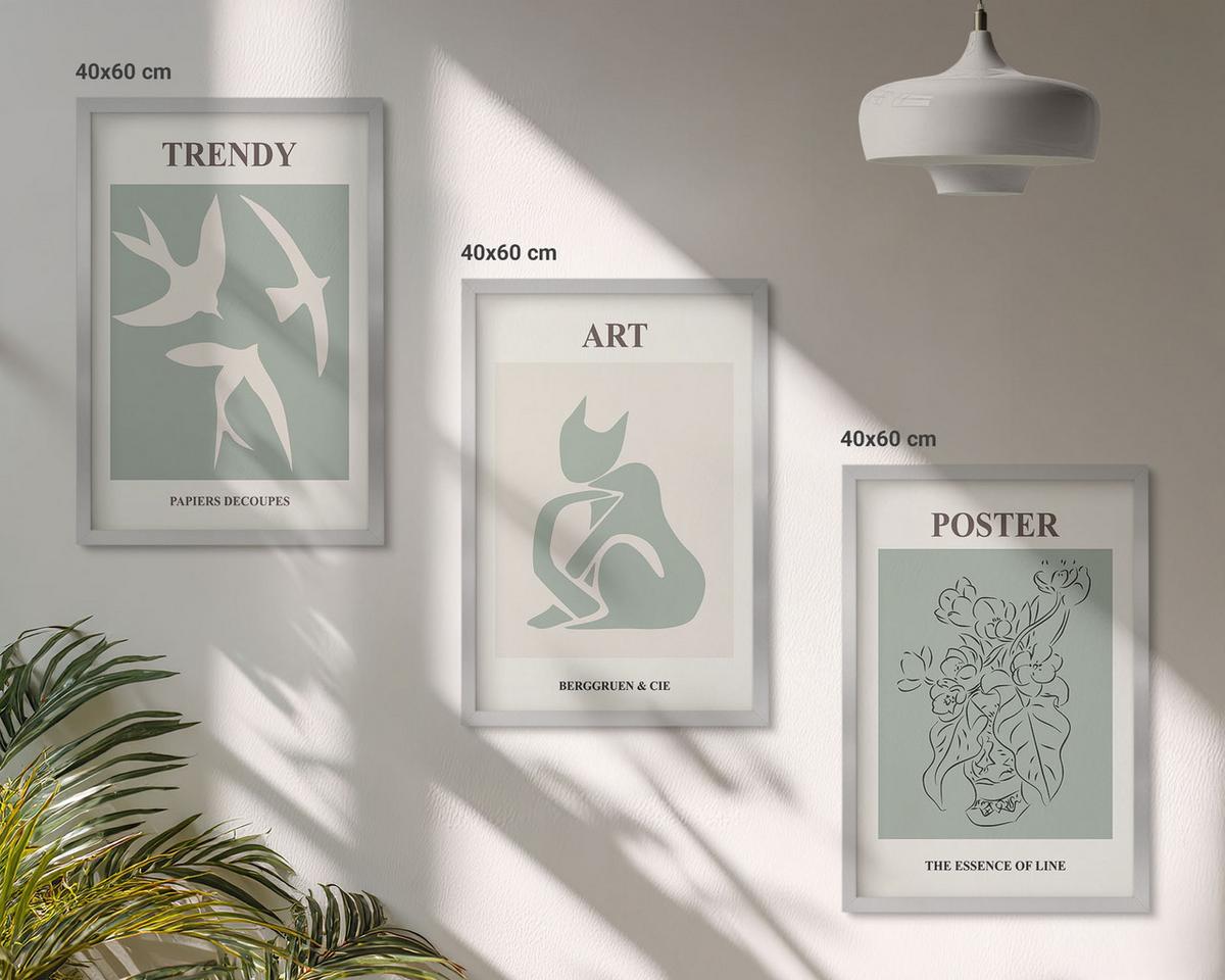BILDER SET 3er Set - 40x60 cm Silberner Rahmen - Matisses stilvolle Illustrationen - Silberfarben, Kunststoff (40/60cm) - TULUP