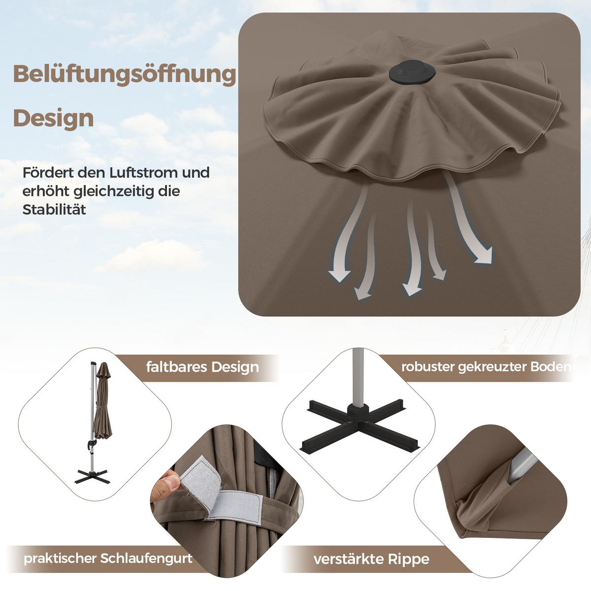 AMPELSCHIRM 339cm Braun - Braun, Textil (339/339cm) - COSTWAY