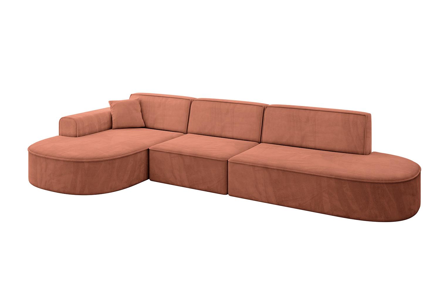 ECKSOFA Ottomane Links MARI-L2 - 328x171x79 cm Koralle Velours - Koralle/Schwarz, Holzwerkstoff/Kunststoff (328/171cm) - ALTDECOR