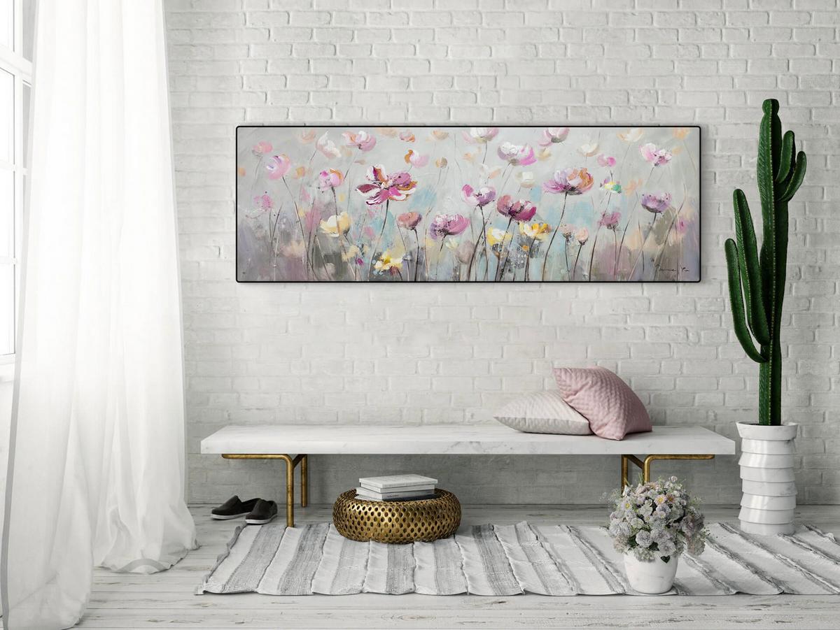 ACRYLBILD HANDGEMALT 150/50 cm - Pink, Holz/Textil (150/50cm) - KUNSTLOFT