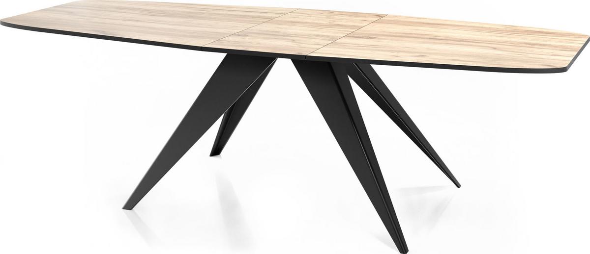 ESSTISCH Foster rechteckig ausziehbar, Craft Eiche 180-218/90/76 cm - Eiche Wotan/Schwarz, Holzwerkstoff/Metall (90/220/76cm) - WFL GROUP