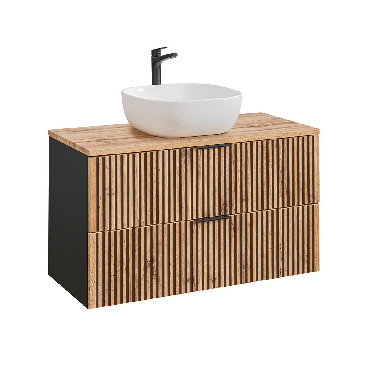 WASCHTISCH 100.6cm Gaia Holz in Eichenoptik und Schwarz - Schwarz, Holzwerkstoff (100.6/59/46cm) - Petits-meubles