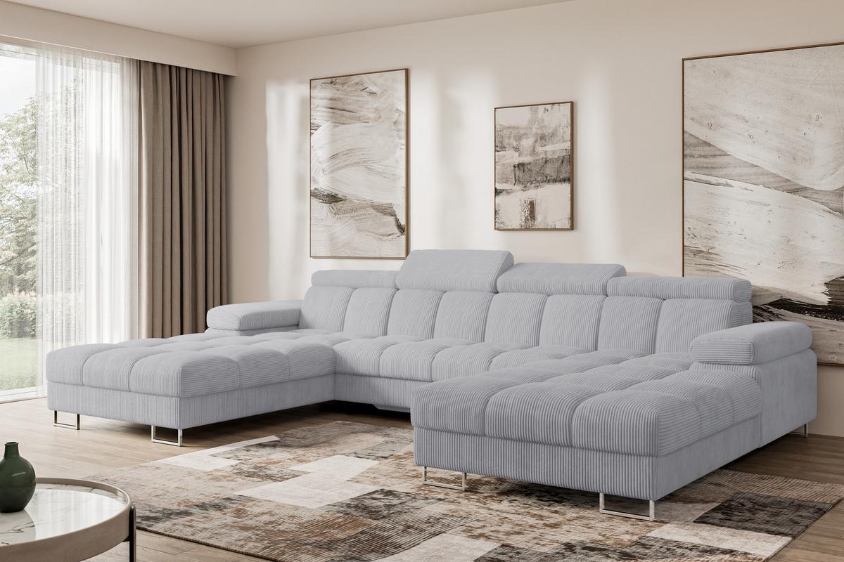 WOHNLANDSCHAFT mit Schlaffunktion und Bettkasten COMA U2 345x203x79 Grau Cord - Anthrazit, Holzwerkstoff/Textil (345/79/203cm) - ALTDECOR