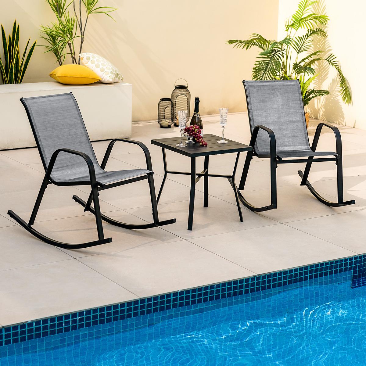 SCHAUKELSTUHL Grau(2er-Set) - Grau, Metall (91/86/62cm) - COSTWAY