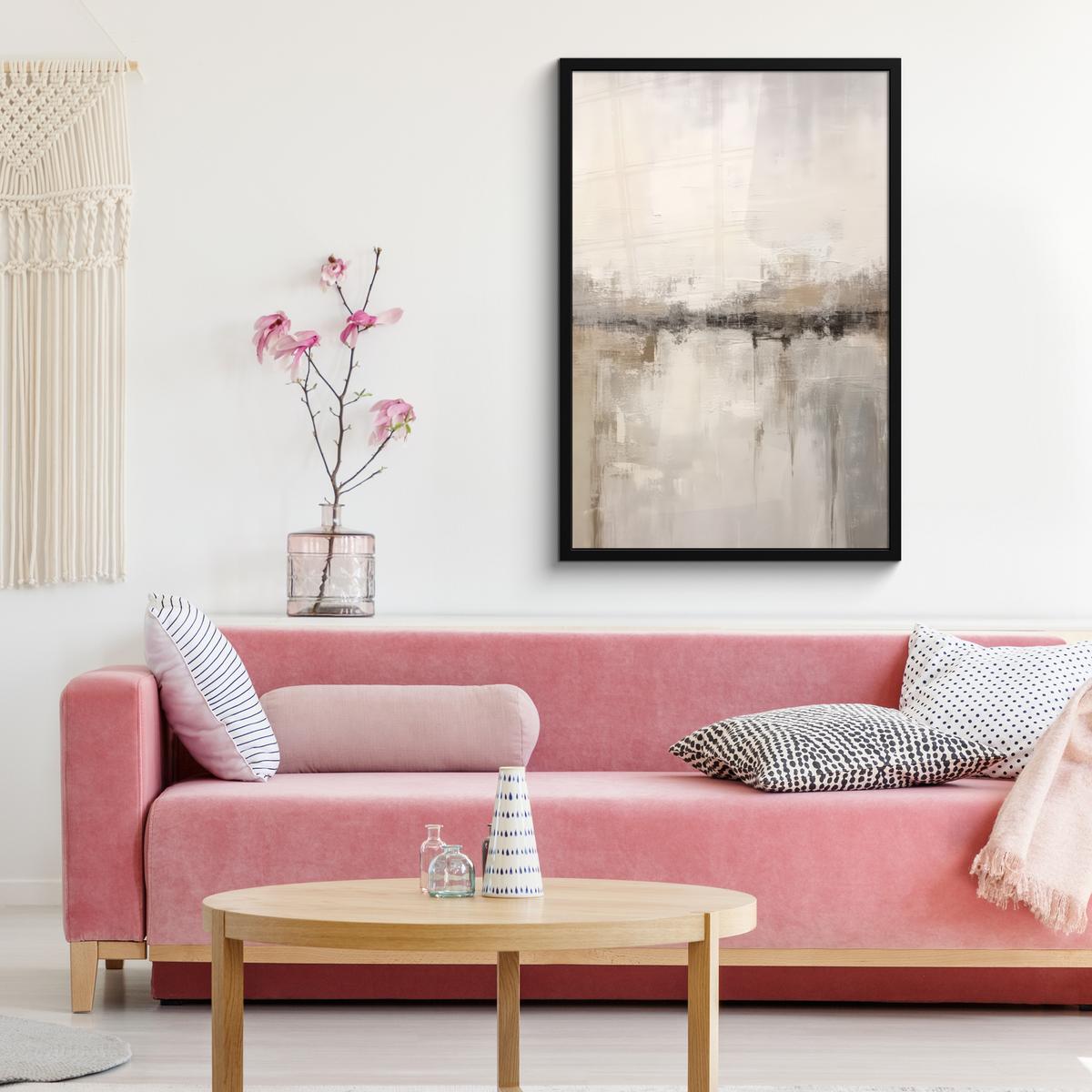 POSTER MIT RAHMENGERAHMTES BILD Moderne Kunst - Abstrakt - Beige 60x90 cm - Beige, Papier (60/90cm) - MuchoWow