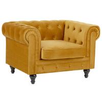 SESSEL Samtstoff senfgelb Rautenmuster Chesterfield - Gelb, Textil (110/70/75cm) - Beliani