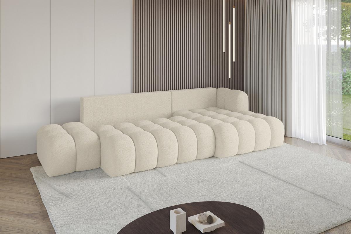 ECKSOFA mit Schlaffunktion Ottomane RECHTS OLEA-L2 321x164x75 Creme Tissu - Creme/Schwarz, Holzwerkstoff/Kunststoff (164/321cm) - ALTDECOR