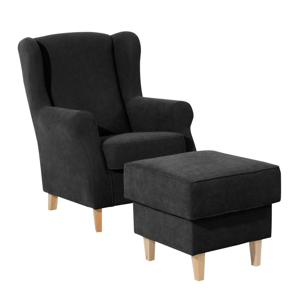 OHRENSESSEL Karlen Bezug Veloursstoff Buche natur / schwarz - Buchefarben/Schwarz, Kunststoff (86/103/77cm) - 58aufmkessel