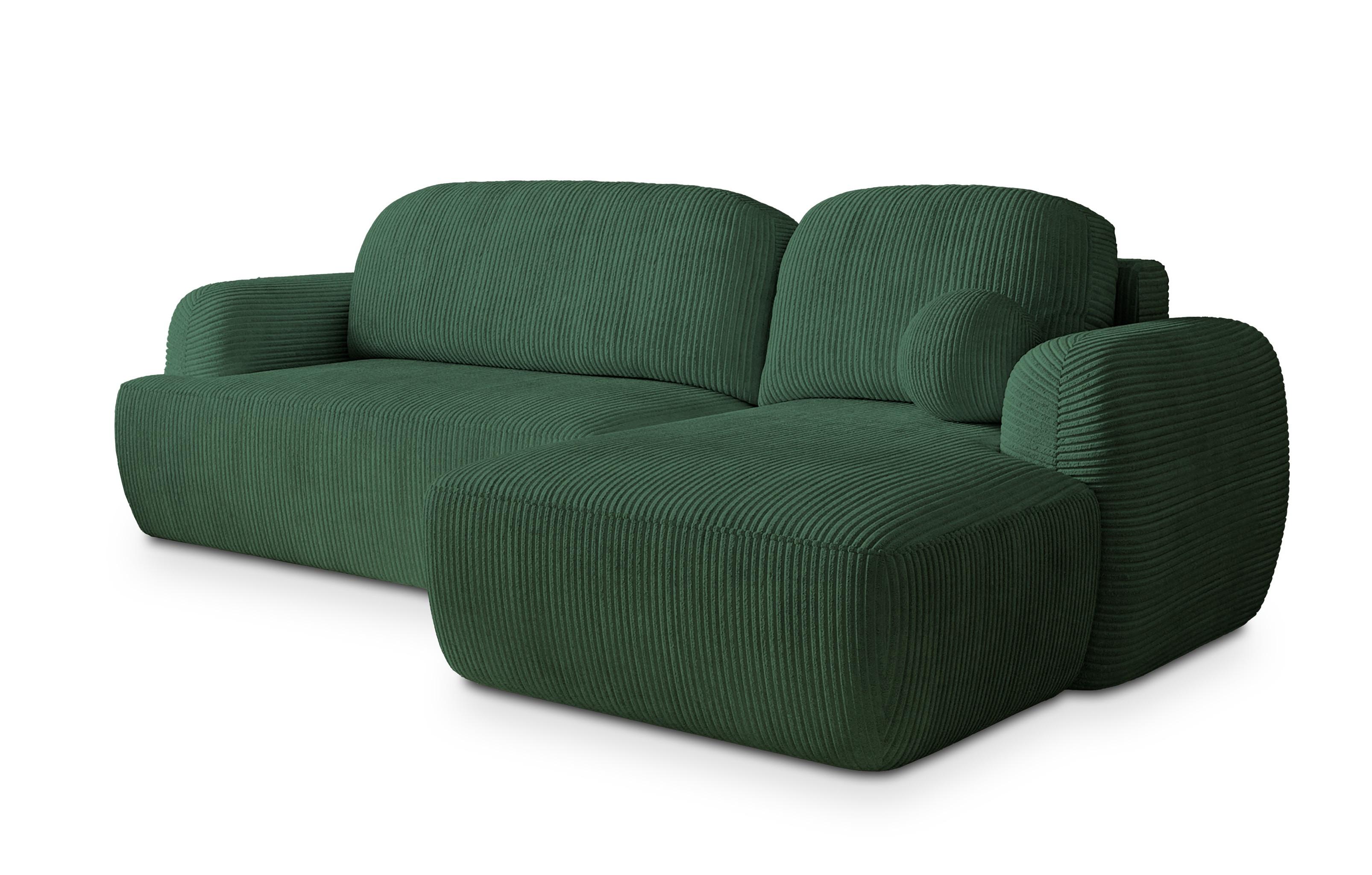 ECKSOFA MODENZA P R-S Grün Kordstoff mit Schlaffunktion - Schwarz/Grün, Holz/Kunststoff (266/148cm) - MASSENO