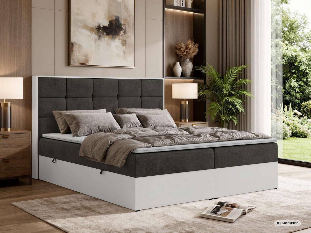 BOXBETT ALVIT 140/200 - Dunkelgrau Velvet - Topper Visco - H4 - Dunkelgrau/Anthrazit, Kunststoff/Textil (140/200cm) - MKS