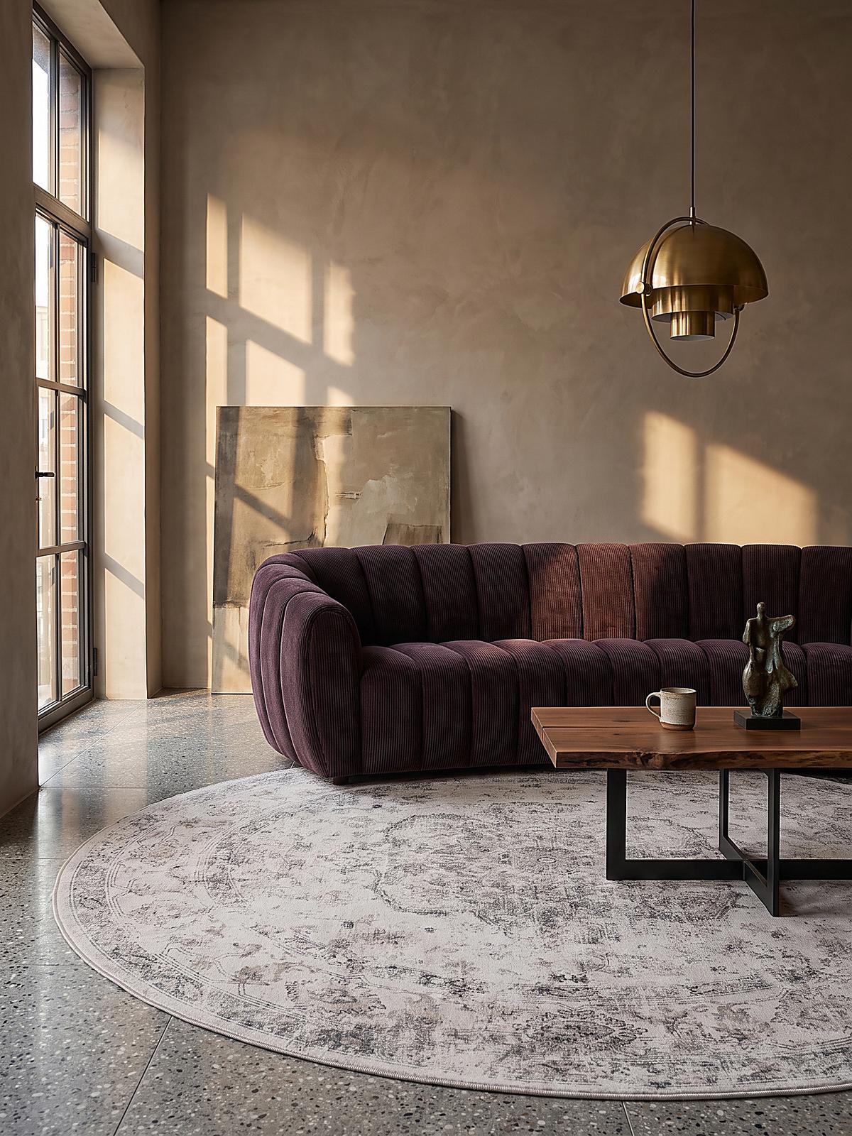 TEPPICH Kurzflor, waschbar, mit floralen Ornamenten, VERNANTE in Beige-Grau, Ø 200 cm - Beige, Textil (200/200cm) - KADIMA DESIGN
