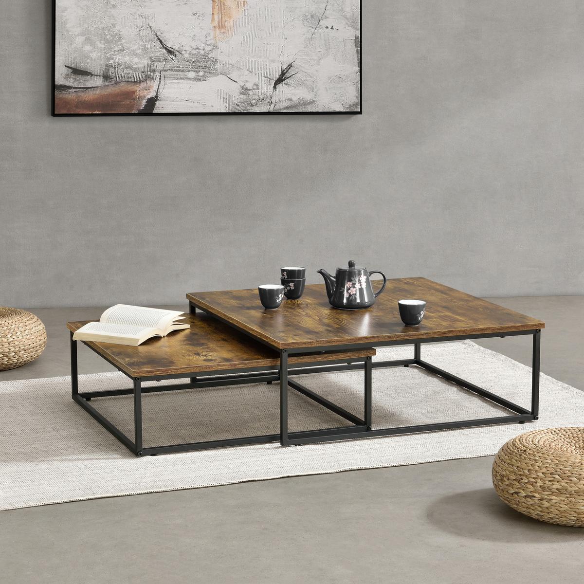 COUCHTISCH SET Haninge SET 2-teilig 75/75/27 - Braun, Holzwerkstoff (75/75/27cm) - [en.casa]