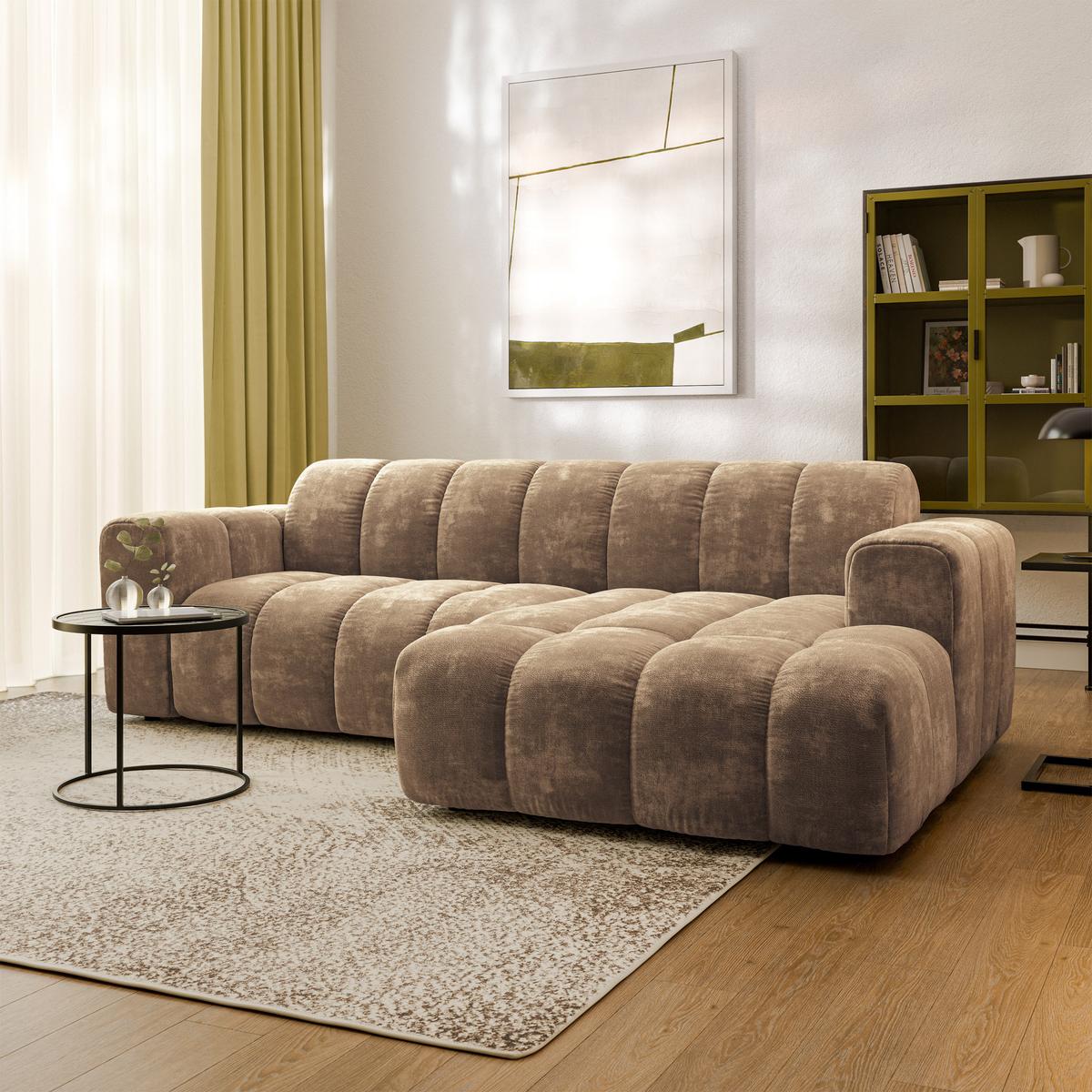 ECKSOFA TISI Beige Chenille - Beige, Holz (274/165cm) - MASSENO