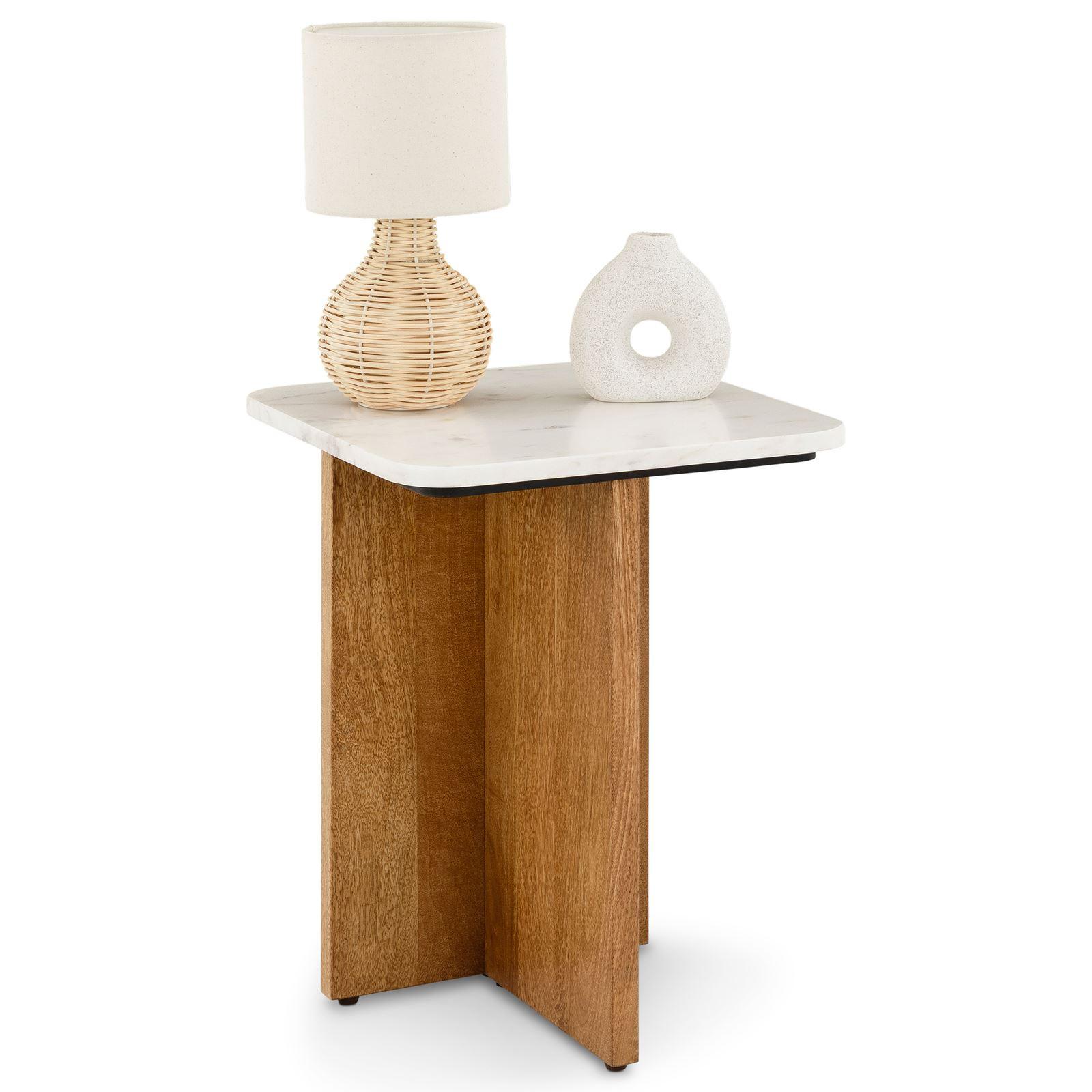 BEISTELLTISCH VARANASI weiß/natur - Weiß/Naturfarben, Naturmaterialien/Holz (40/40/51cm) - IDIMEX