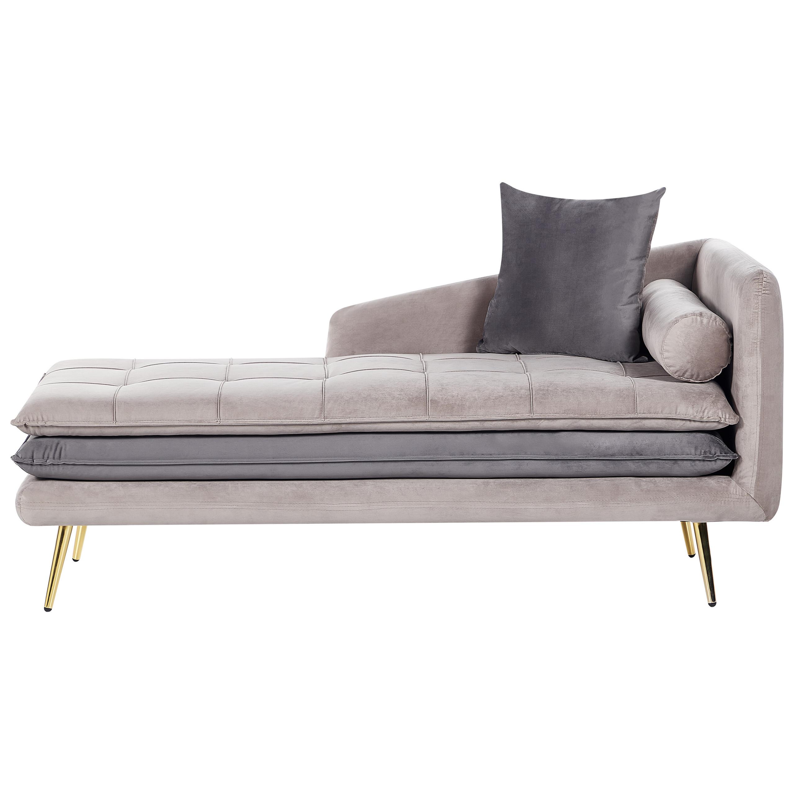 CHAISELONGUE-RECHTSSEITIGE Samtstoff Taupe Gonesse - Taupe/Beige, Textil (160/72/79cm) - Beliani