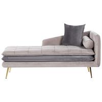 CHAISELONGUE-RECHTSSEITIGE Samtstoff Taupe Gonesse - Taupe/Beige, Textil (160/72/79cm) - Beliani