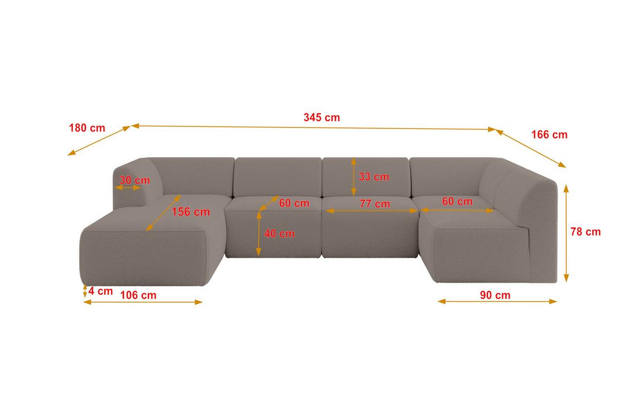 WOHNLANDSCHAFT Ottomane Links MOVO-L 345x180x78 cm Braun Bouclé - Braun, Holzwerkstoff/Kunststoff (345/78/180cm) - ALTDECOR
