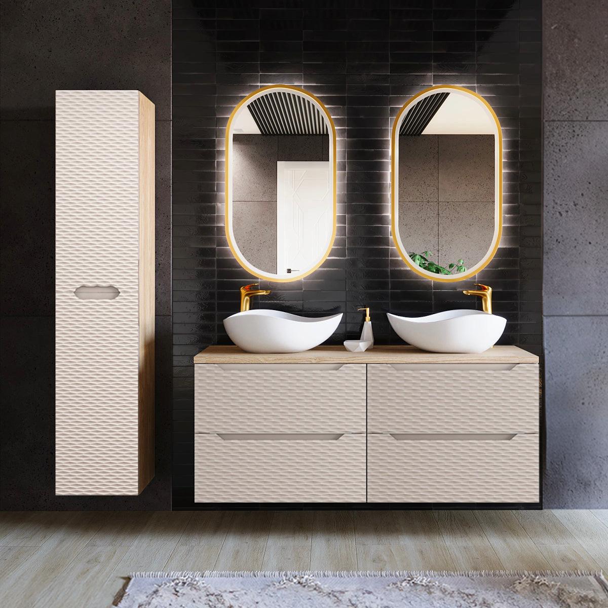 WASCHTISCHUNTERSCHRANK 120cm Elora Beige und Holz - Braun, Holzwerkstoff (120/59/46cm) - Petits-meubles