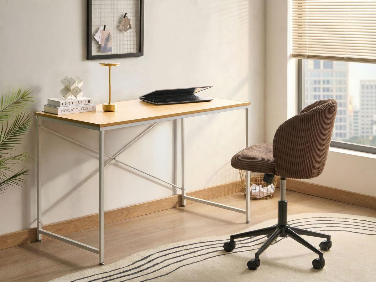 SCHREIBTISCH Hellbraun/Weiß 120/60 cm Andaste - Hellbraun, Metall (60/120/75cm) - Beliani