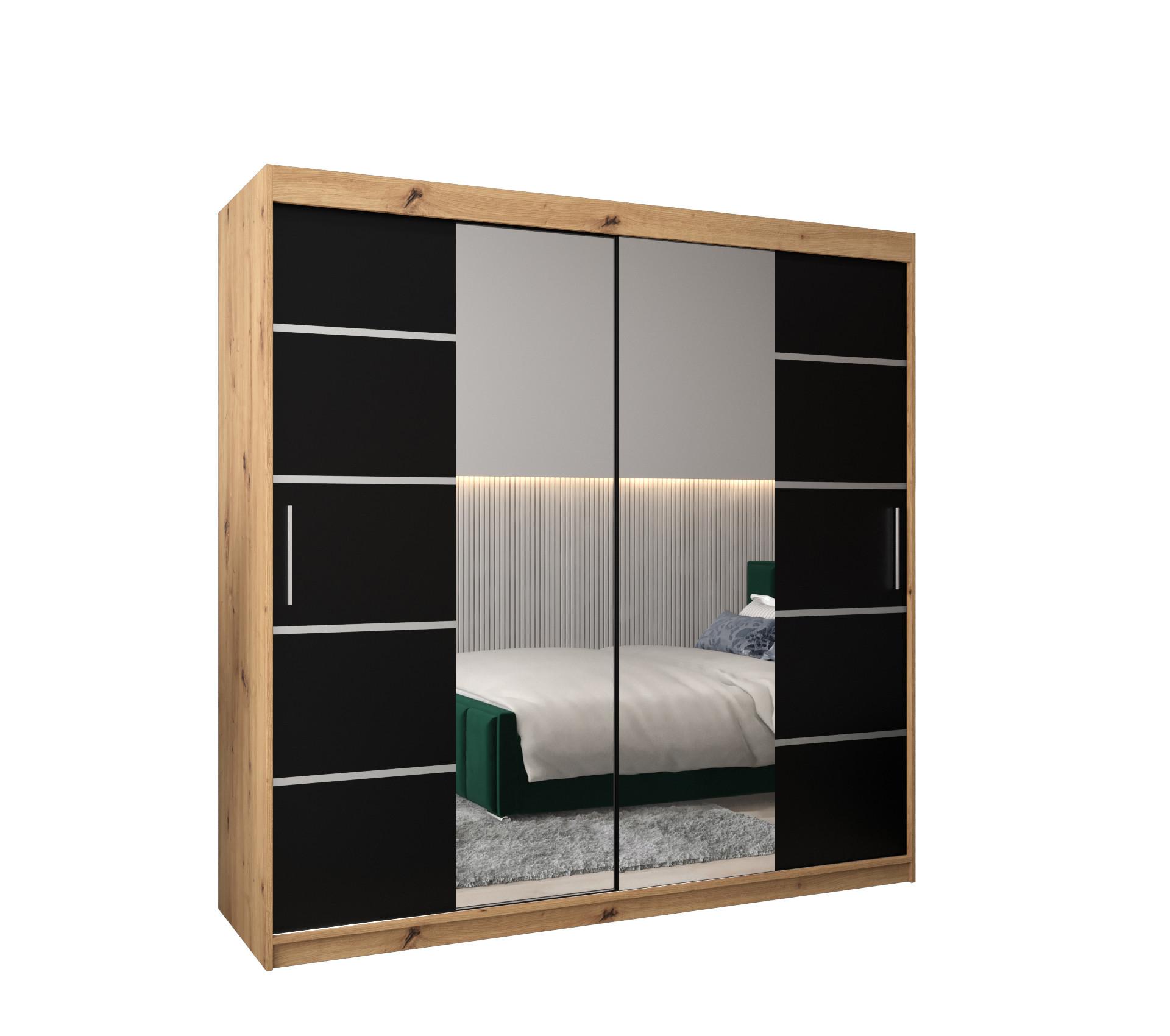 SCHWEBETÜRENSCHRANK 200/200/62 2-türig - Silberfarben/Schwarz, Holz/Kunststoff (200/200/62cm) - MÖBEL KRYSPOL