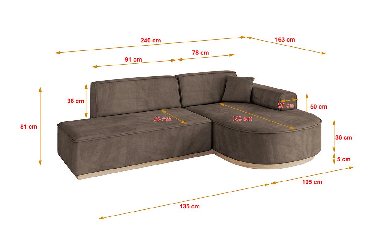 ECKSOFA Ottomane Rechts ARRIO-L1 - 243x171x83 cm Braun - Braun, Holzwerkstoff/Textil (243/171cm) - ALTDECOR