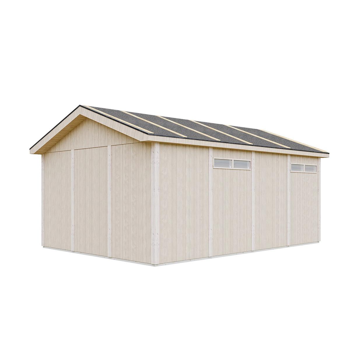 GARAGE Premium Qualität 17 m²- L378xB530 cm - Konstruktion aus LP Smartside-Panels - Gartenhaus M991B - Beige, Holzwerkstoff (354/269/486cm) - Timbela