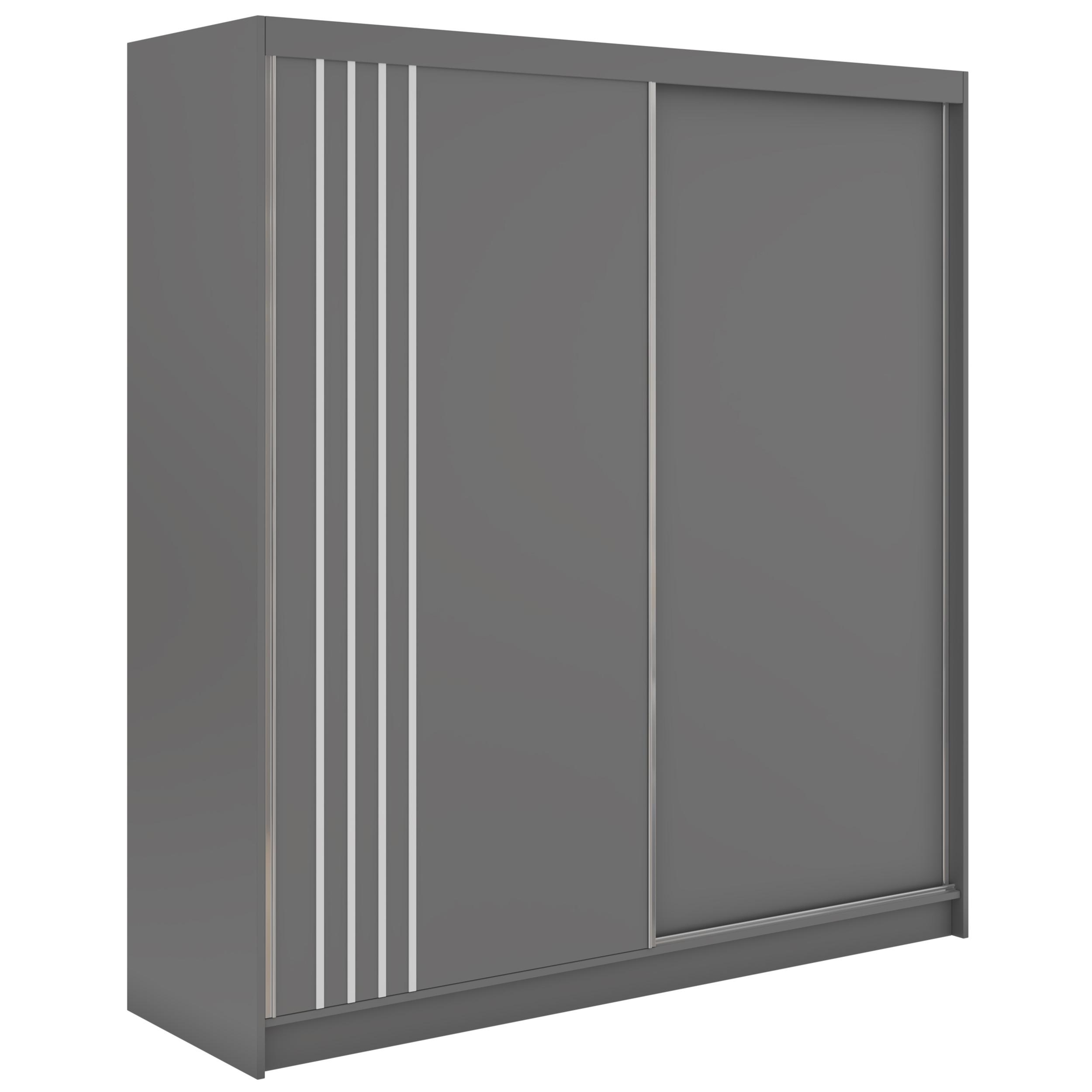SCHWEBETÜRENSCHRANK mit Lamellen NAURU - 200 - Grau und Weiß - Alufarben/Weiß, Holzwerkstoff/Metall (200/216/61cm) - MKS