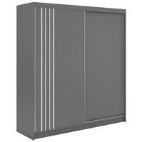 SCHWEBETÜRENSCHRANK mit Lamellen und Schubladen NAURU - 200 - Grau und Weiß - Alufarben/Weiß, Holzwerkstoff/Metall (200/216/61cm) - MKS