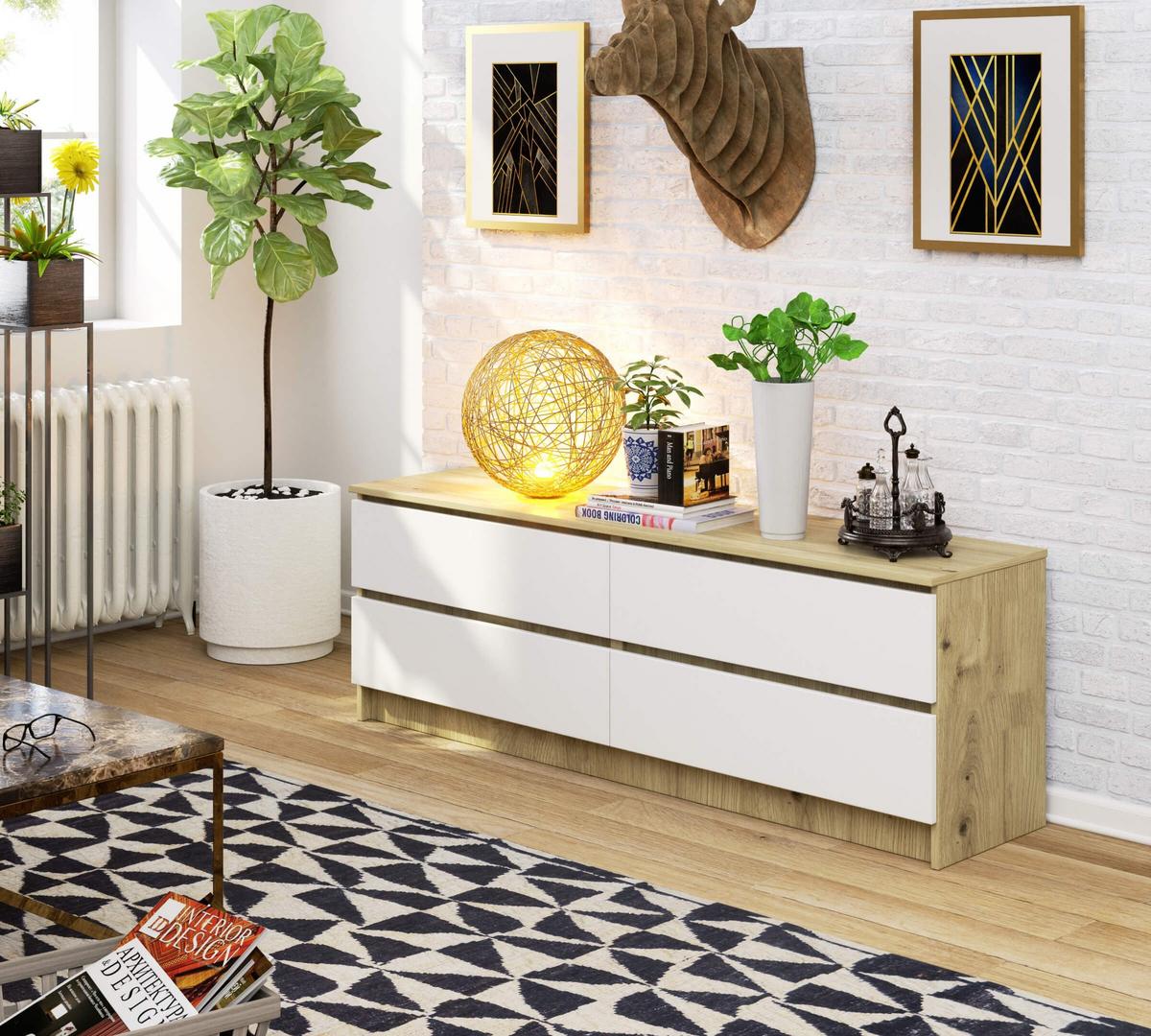KOMMODE Eiche Artisan, Weiß 55/160/40 - Eiche Artisan/Weiß, Holzwerkstoff (160/55/40cm) - RAUMHIRSCH FURNITURE