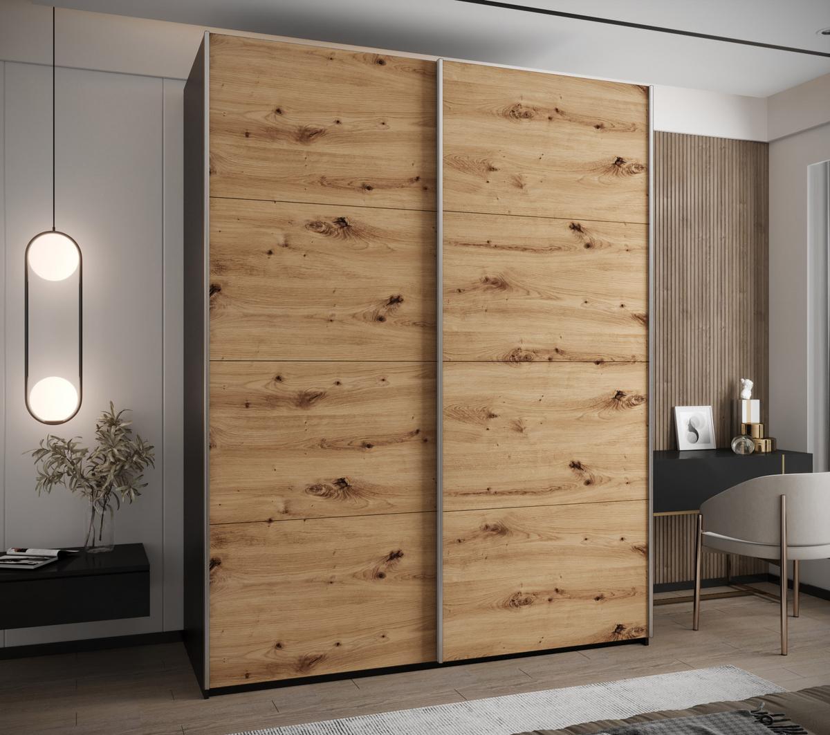 SCHWEBETÜRENSCHRANK 245,5/200/64 2-türig - Silberfarben/Schwarz, Holz/Metall (200/245/64cm) - Abiks Möbel