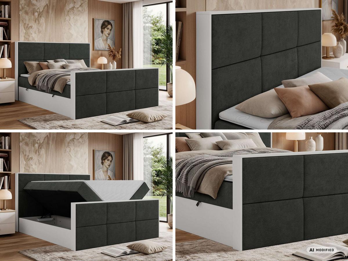 BOXBETT DELVIT DUO 180/200 - Dunkelgrau Stukture - Topper Visco - H3 - Dunkelgrau/Schwarz, Kunststoff/Textil (180/200cm) - MKS