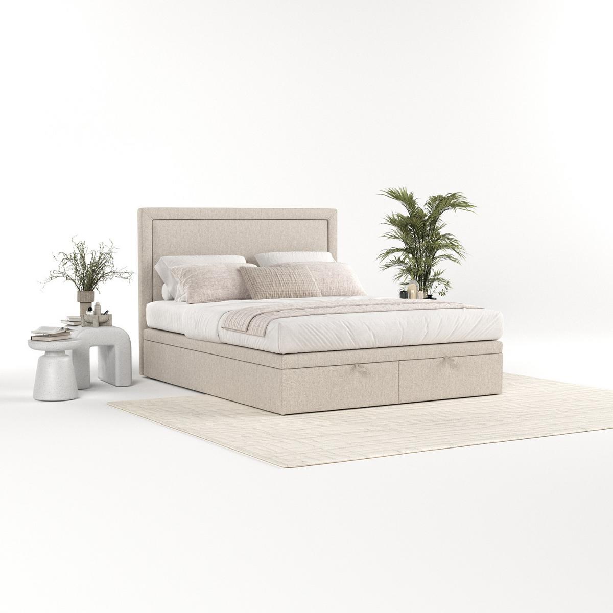 POLSTERBETT Salma mit Stauraum 200/200 cm Hellbeige im Megan Stoff - Sandfarben/Schwarz, Holz/Holzwerkstoff (200/200cm) - AltaBeds