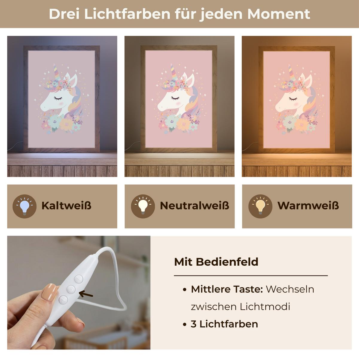NACHTTISCHLAMPE Einhorn - Rosa - Blumen 20x30 cm - Rosa, Holzwerkstoff (8/20/30cm) - OnlyWow