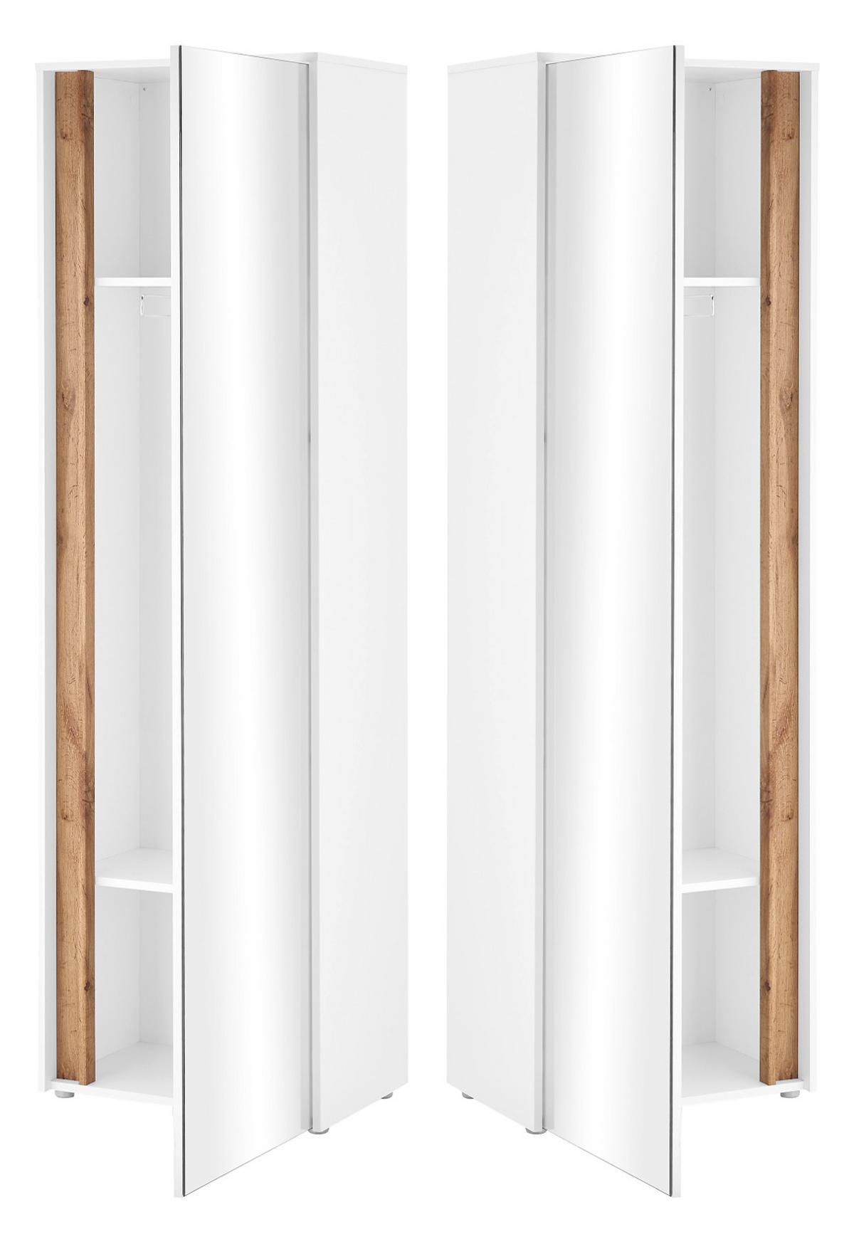 GARDEROBENSCHRANK weiß, Eiche Wotan 60 cm, Schuhschrank mit Spiegel - Eiche Wotan/Schwarz, Holzwerkstoff/Kunststoff (60/200/40cm) - Furn.Design