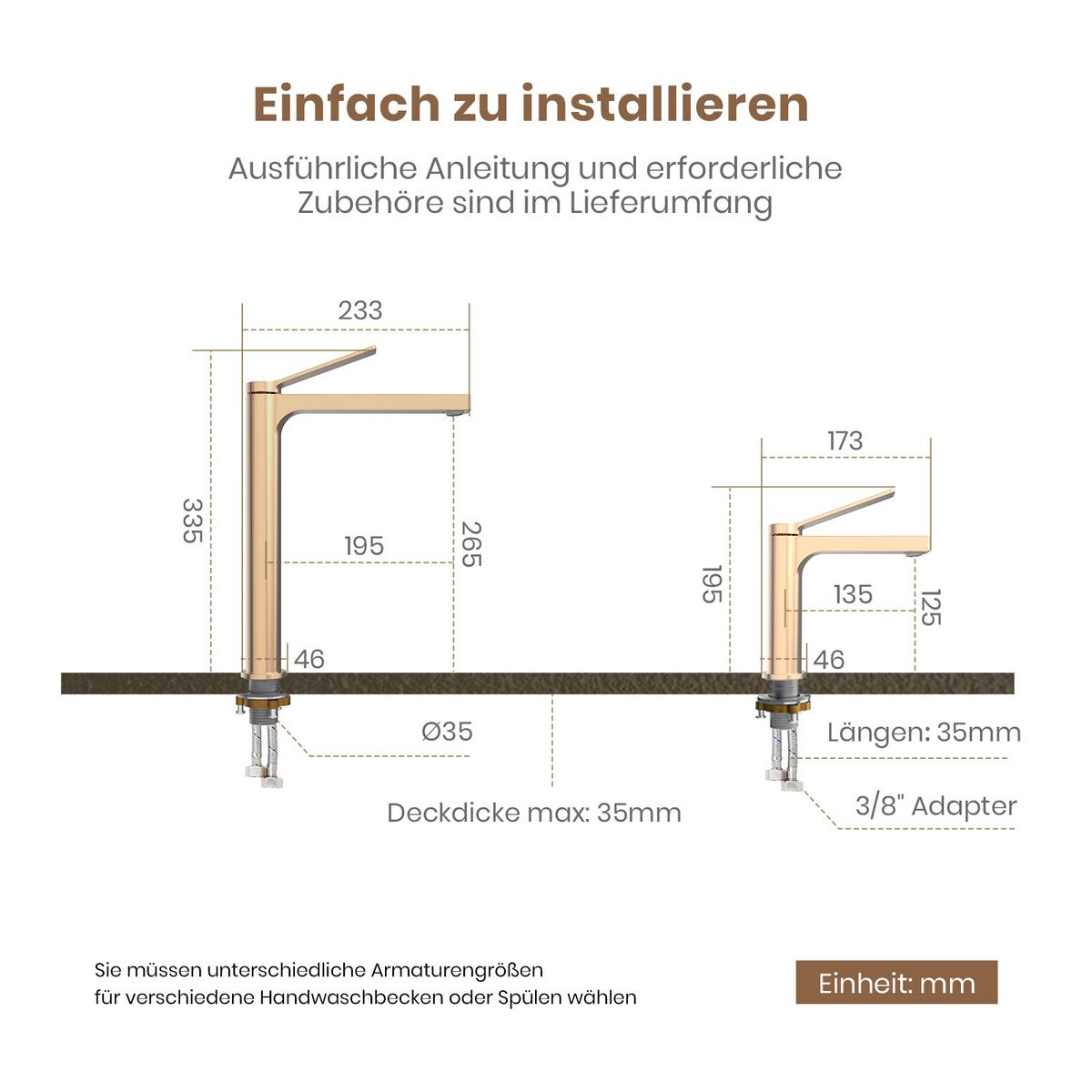 WASCHTISCHARMATUR mit Zertifiziertem Filterelement Rosengold Hoher Stil - Roségold, Metall (23.3/4.6/33.5cm) - EMKE