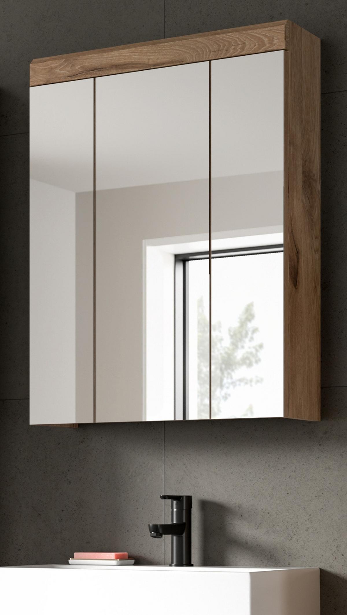 SPIEGELSCHRANK Eiche 60 cm, Badschrank 3-türig - Eichefarben, Glas/Holzwerkstoff (60/79/18cm) - Inn.Furn