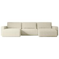 WOHNLANDSCHAFT mit Schlaffunktion und Bettkasten KLEEA-U - 347x143x83 cm Beige Bouclé - Beige/Schwarz, Holzwerkstoff/Kunststoff (347/83/143cm) - ALTDECOR