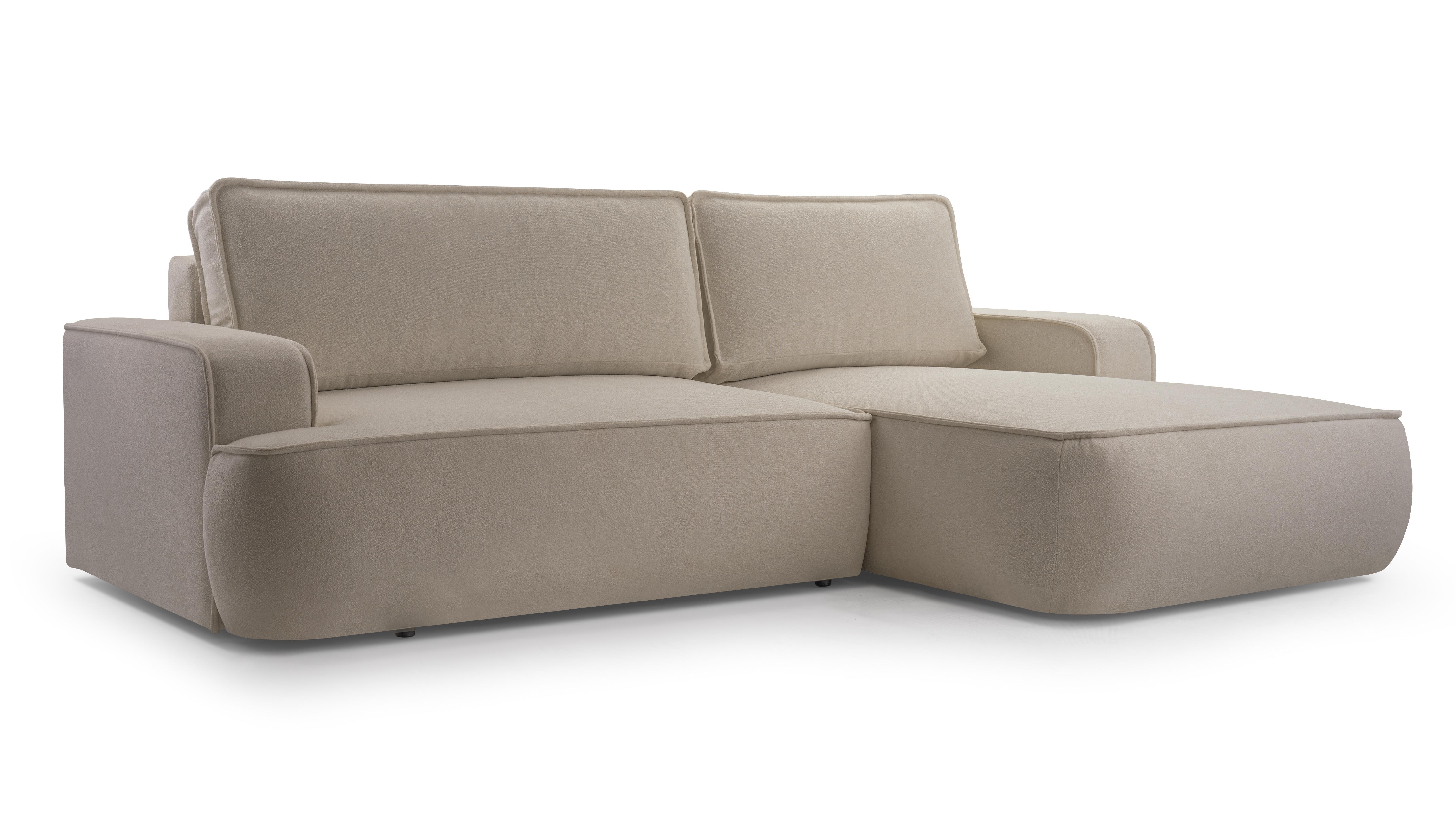 ECKSOFA SOLO Beige Boucle-Stoff mit Schlaffunktion - Beige, Holz (260/168cm) - MASSENO