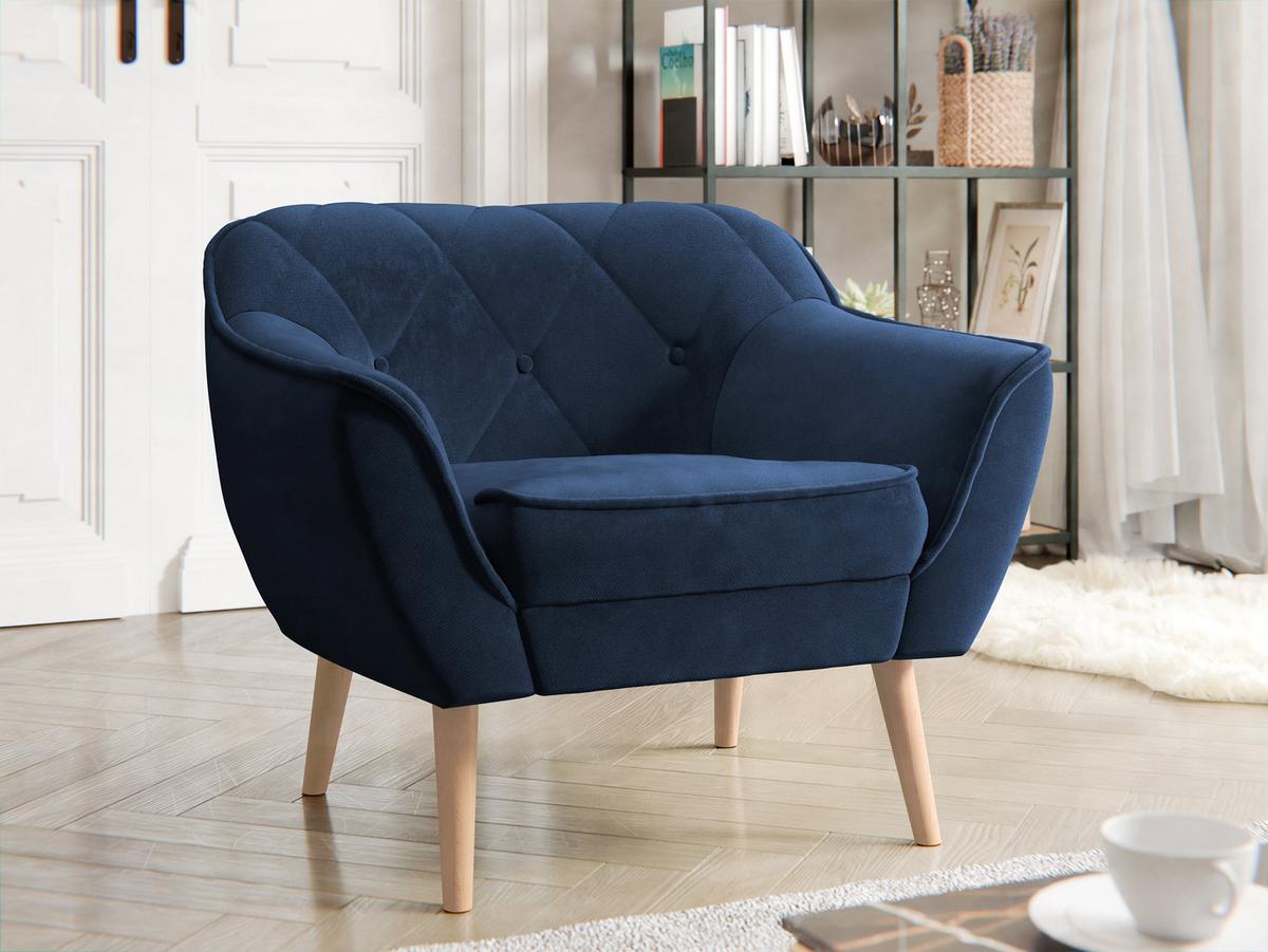 SESSEL Skand 1 - Dunkelblau/Naturfarben, Holz/Textil (80/75/74cm) - MIRJAN24
