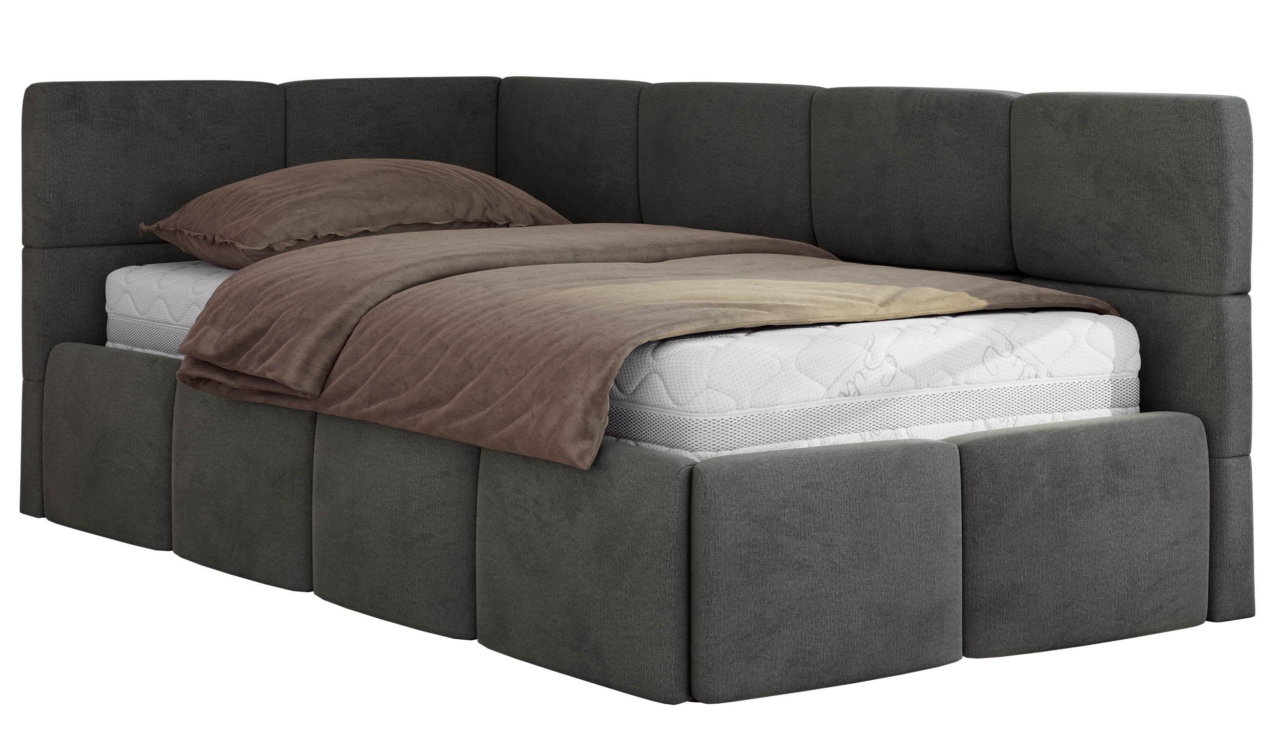 JUGENDBETT ARVO 90/200 - Dunkelgrau Velvet - Foam-Matratze - Links Seite - Dunkelgrau, Textil (90/200cm) - MKS