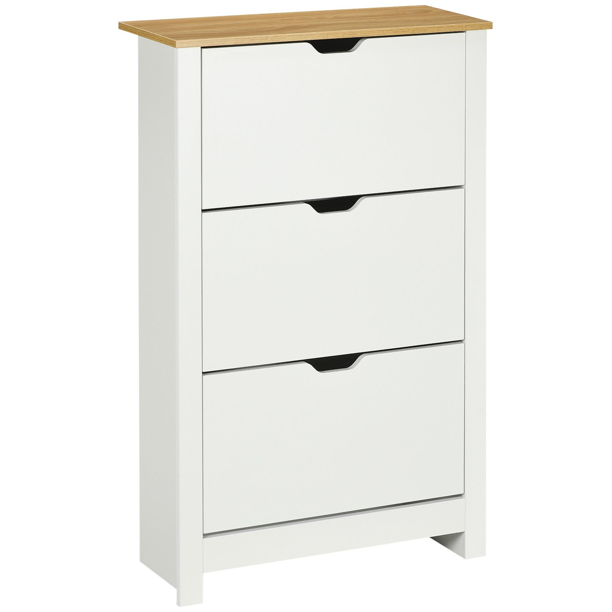 SCHUHSCHRANK Schuhregal mit Schublade Schuhständer für 18 Paar Schuhe Weiß+Natur - Weiß/Naturfarben, Holzwerkstoff/Kunststoff (26/112/72cm) - HOMCOM