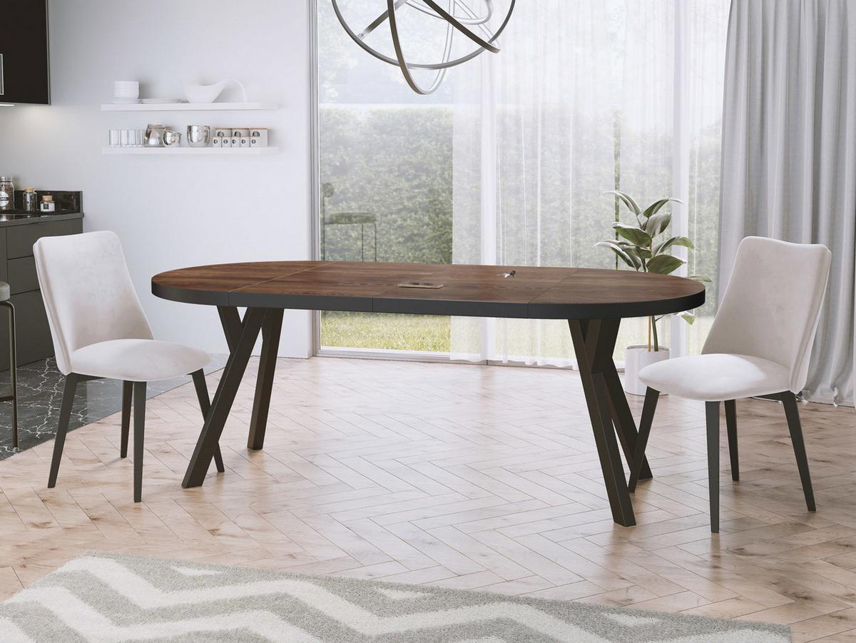 ESSTISCH Twixy runder ausziehbarer, Arvadonna Chestnut 100-200/100/76 cm - Kastanienfarben/Schwarz, Holz/Holzwerkstoff (100/200/76cm) - WFL GROUP