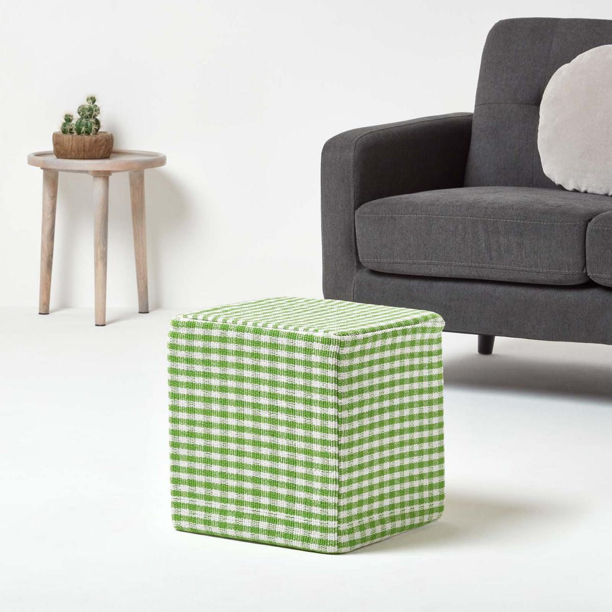 SITZWÜRFEL Vichy-Karo grün, Hocker kariert 36/36/38 cm - Grün, Textil (36/38/36cm) - Homescapes