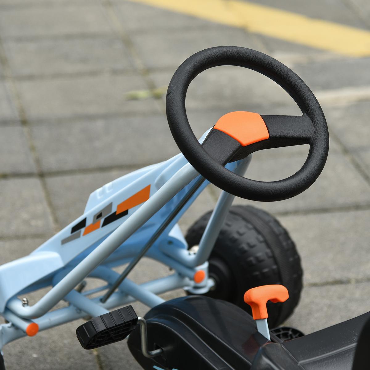 GO Kart Mit Pedal Kinderfahrzeug Tretauto mit Pedal ab 3 Jahre Stahl Hellblau - Hellblau, Metall (97/66/59cm) - HOMCOM