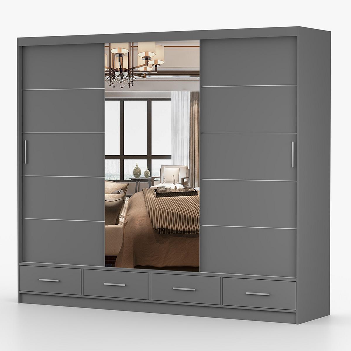 KLEIDERSCHRANK Florence 250 cm, 250/215/64, 2-türig, grau - Grau, Holzwerkstoff (250/215/64cm) - imoebel24