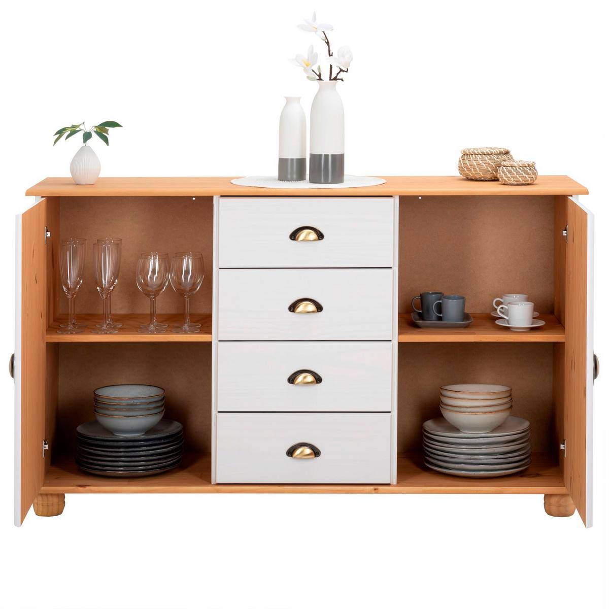 APOTHEKERKOMMODE COLMAR weiß/braun - Weiß/Braun, Holz (133/79/39cm) - IDIMEX