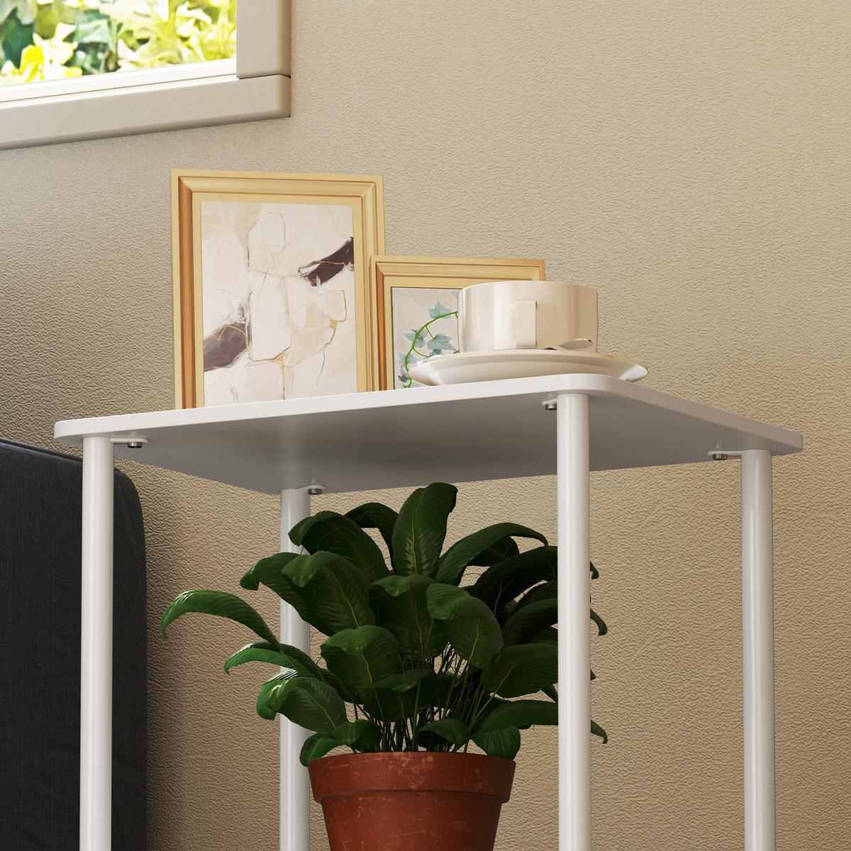 BEISTELLTISCH, 2-stufiger Couchtisch mit Aufbewahrungsfach und Metallrahmen, Weiß - Weiß, Holzwerkstoff (40/30/52.2cm) - HOMCOM