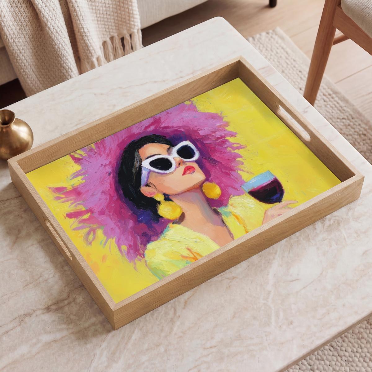 TABLETT Frau - Hut - Lila - Wein 50x35 cm - Gelb, Holz (50/5/5cm) - OnlyWow